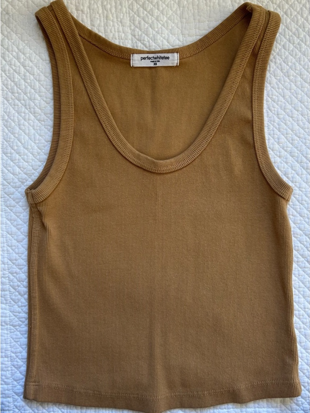 perfectwhitetee Ribbed Tank in Camel Brown